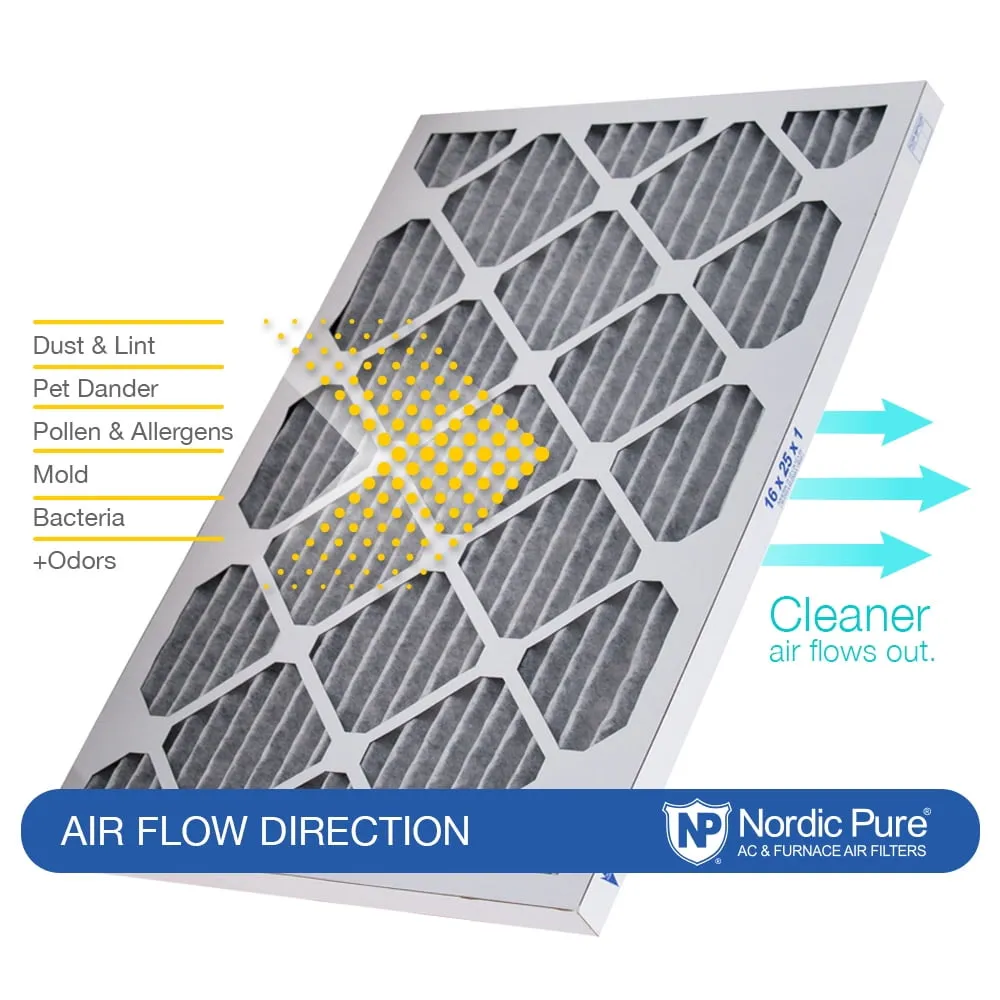 12x20x1 (11_1/2x19_1/2) Furnace Air Filters MERV 8 Pleated Plus Carbon 6 Pack