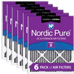 12x20x1 (11_1/2x19_1/2) Furnace Air Filters MERV 8 Pleated Plus Carbon 6 Pack