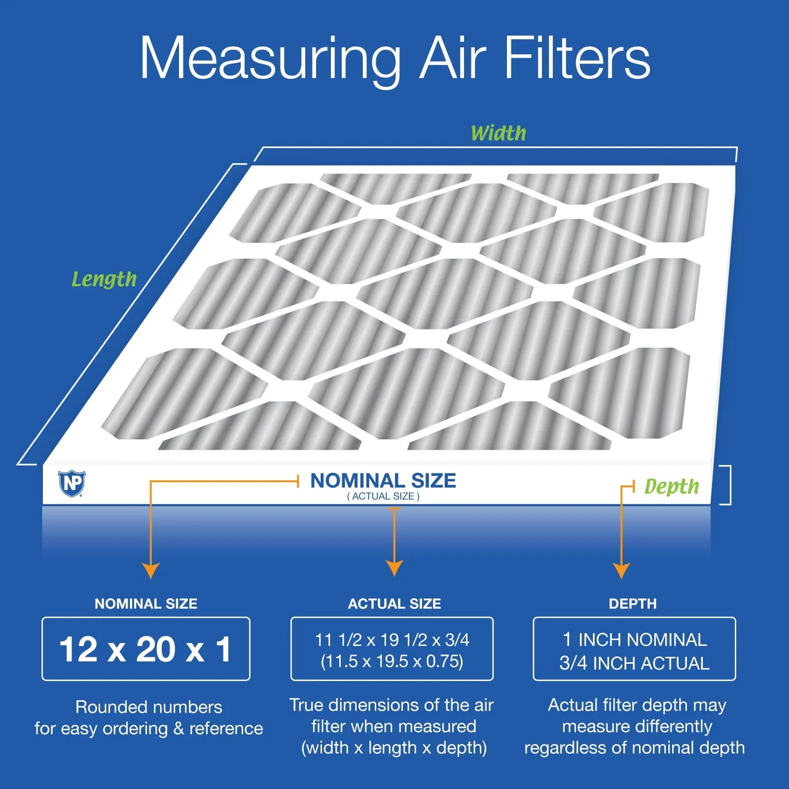 12x20x1 (11_1/2x19_1/2) Furnace Air Filters MERV 8 Pleated Plus Carbon 6 Pack