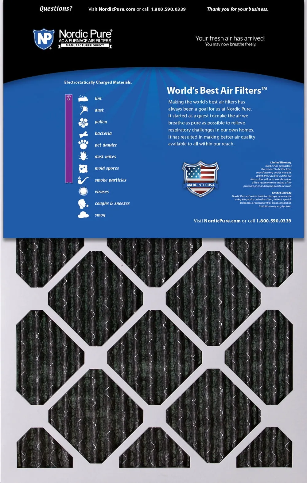 12x20x1 (11_1/2x19_1/2) Furnace Air Filters MERV 8 Pleated Plus Carbon 6 Pack