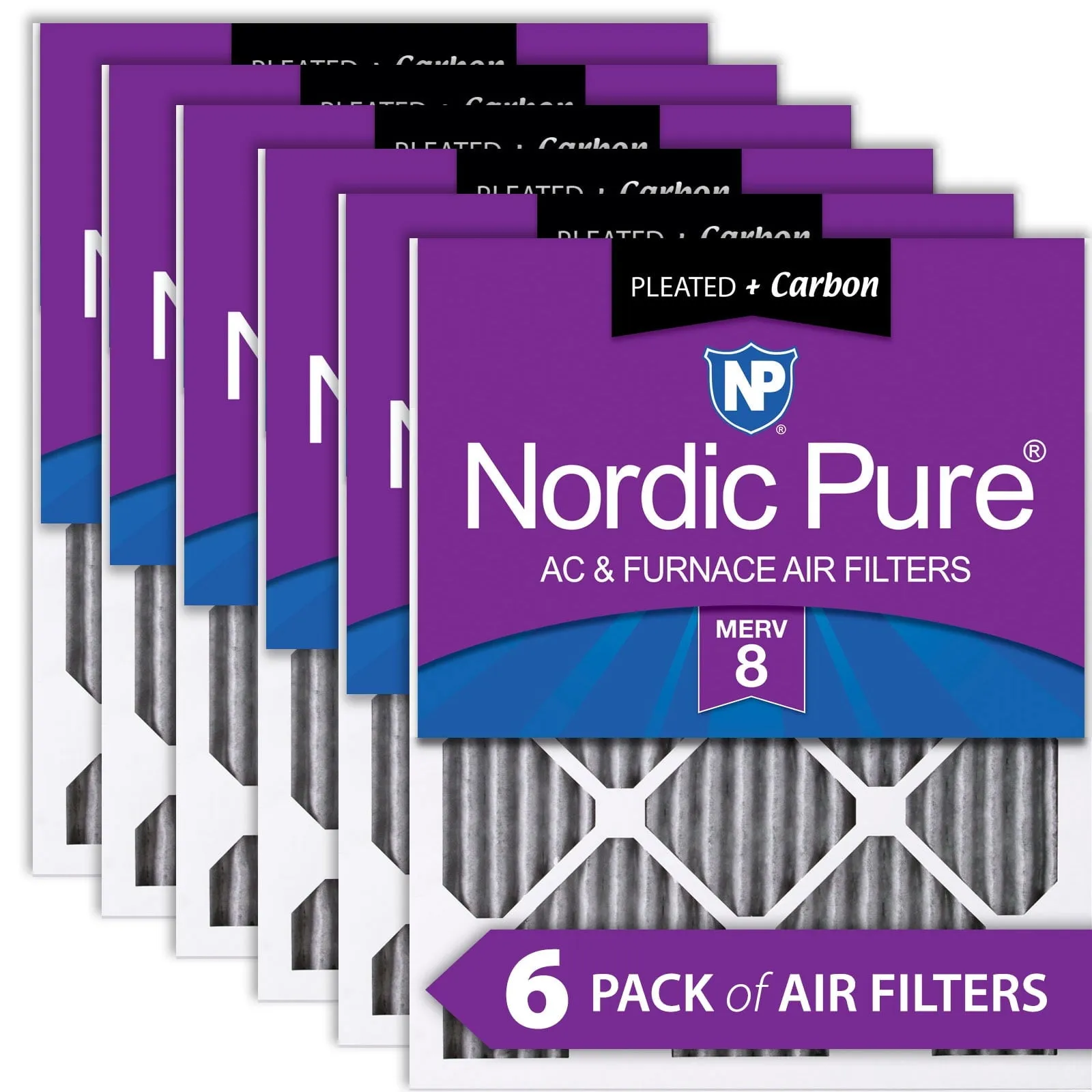 12x20x1 (11_1/2x19_1/2) Furnace Air Filters MERV 8 Pleated Plus Carbon 6 Pack
