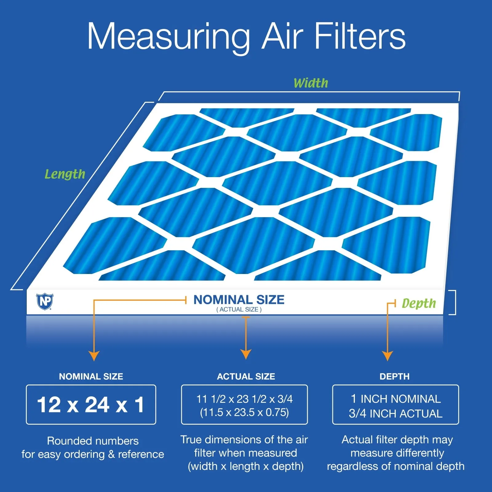 12x24x1 (11_1/2x23_1/2) Pleated MERV 7 Air Filters 24 Pack