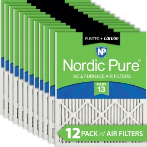 14x20x1 (13_1/2x19_1/2) Pleated Air Filters MERV 13 Plus Carbon 12 Pack