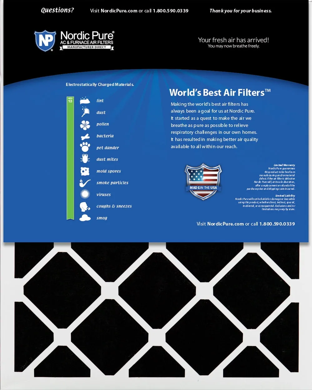 14x20x1 (13_1/2x19_1/2) Pleated Air Filters MERV 13 Plus Carbon 12 Pack
