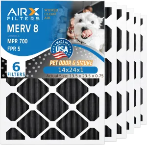14x24x1 Air Filter Odor Eliminator Carbon Filter MERV 8 Comparable to MPR 700 & FPR 5 AC HVAC Premium USA Made 14x24x1 Furnace Filters by AIRX FILTERS WICKED CLEAN AIR. 6 Pack