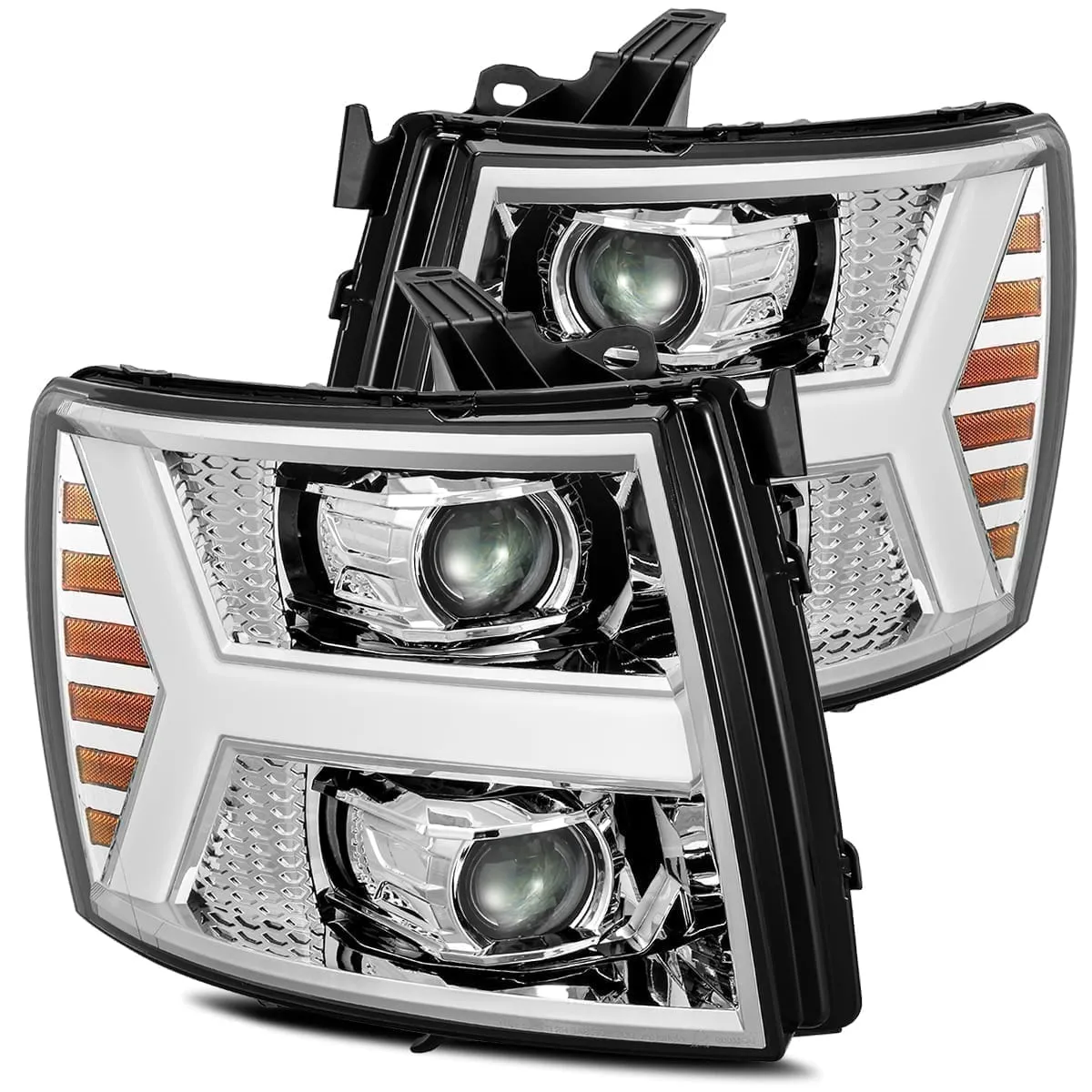 2007- 2013 Chevrolet Silverado Projector Headlights Plank Style Design Chrome w/ Activation Sequential Signal. Alpha-Rex 880204