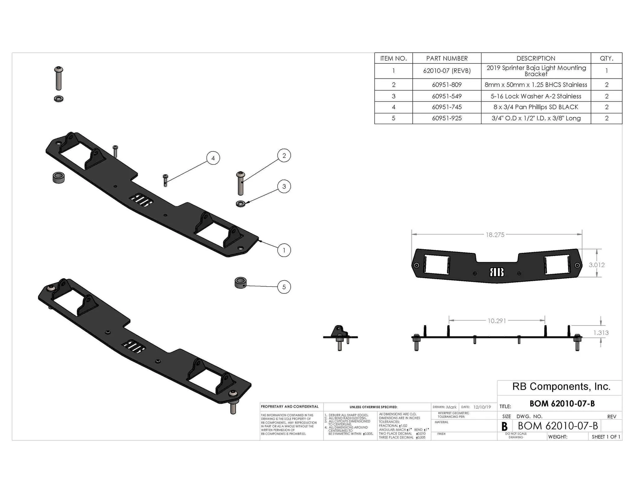 2019  Sprinter Van Front Light Bar - 2 Squadron Light Bracket - ONLY
