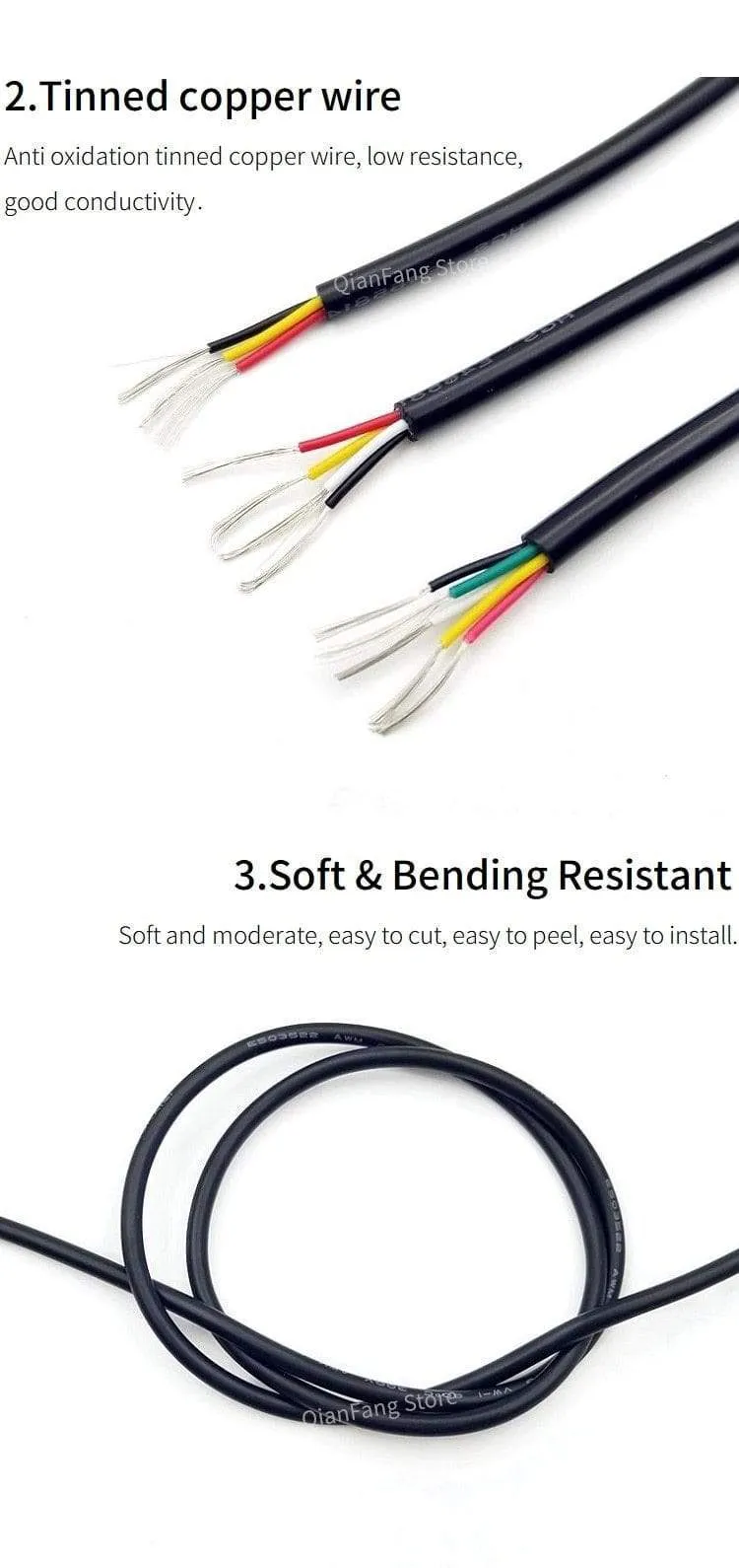 2/5/10M Sheathed Wire Cable 28 26 24 22 20 18 16 AWG Copper Signal Cable 2 3 4 5 6 7 8 10 Core Soft Electronic Audio Wire UL2464