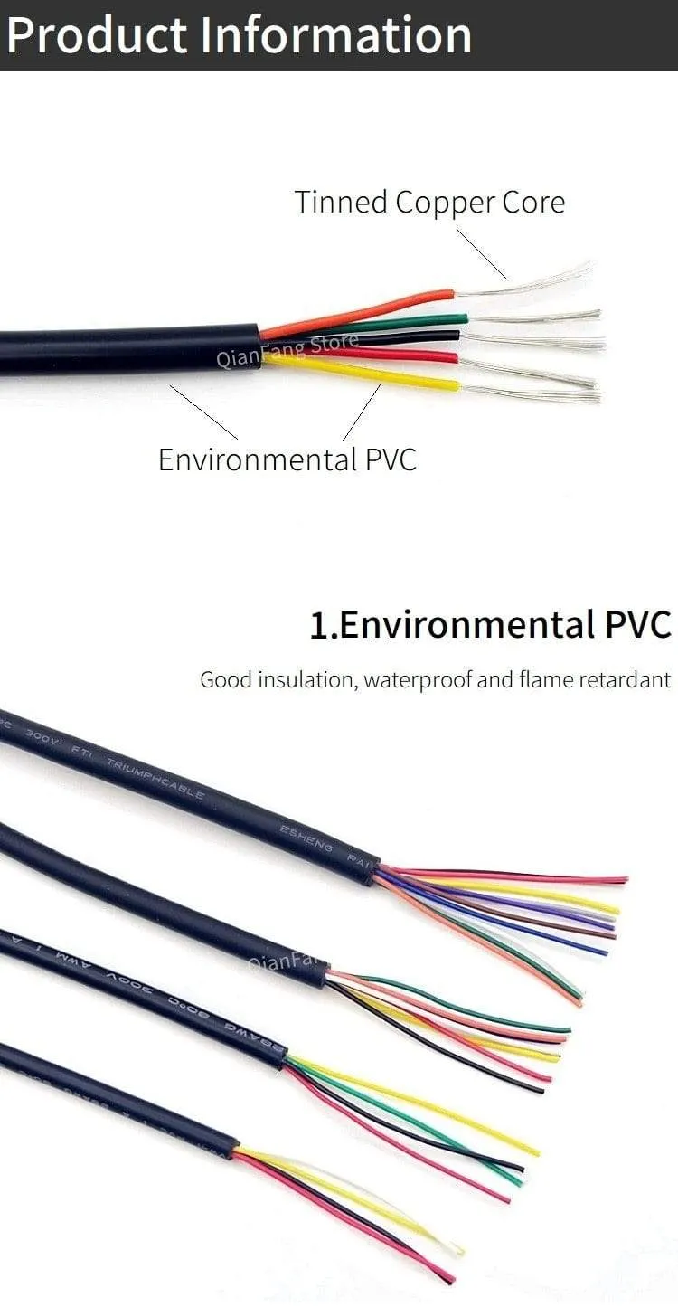 2/5/10M Sheathed Wire Cable 28 26 24 22 20 18 16 AWG Copper Signal Cable 2 3 4 5 6 7 8 10 Core Soft Electronic Audio Wire UL2464