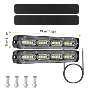 2Pcs LED White Light Bar 72W IPX4 Waterproof Work Light Pods Emergency Warning Light Bar w/ Flashing Cycling Lighting Mode for Car Motorcycle Truck