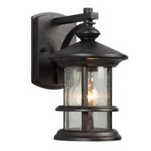 319730BK Outdoor Wall Mount Lantern - Black Finish, Clear Seeded Glass, 1x100W Bulb, Med. Base, 6-1/8"W x 10-1/4"H