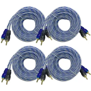 4 Pack of 2 Channel 12 Foot RCA Male Interconnect Audio Cables - OFC Dual RCA Stereo Cord