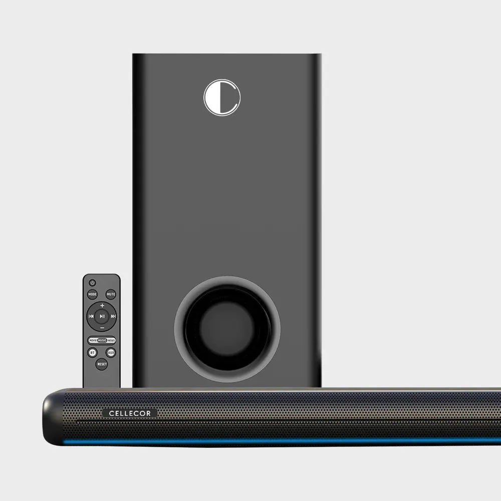 Cellecor Tim Bar 180W Wireless Soundbar with 2.1 Channel| Bluetooth Speaker| USB, HDMI, AUX, Bluetooth, Optical, Sleek & Minimal Design