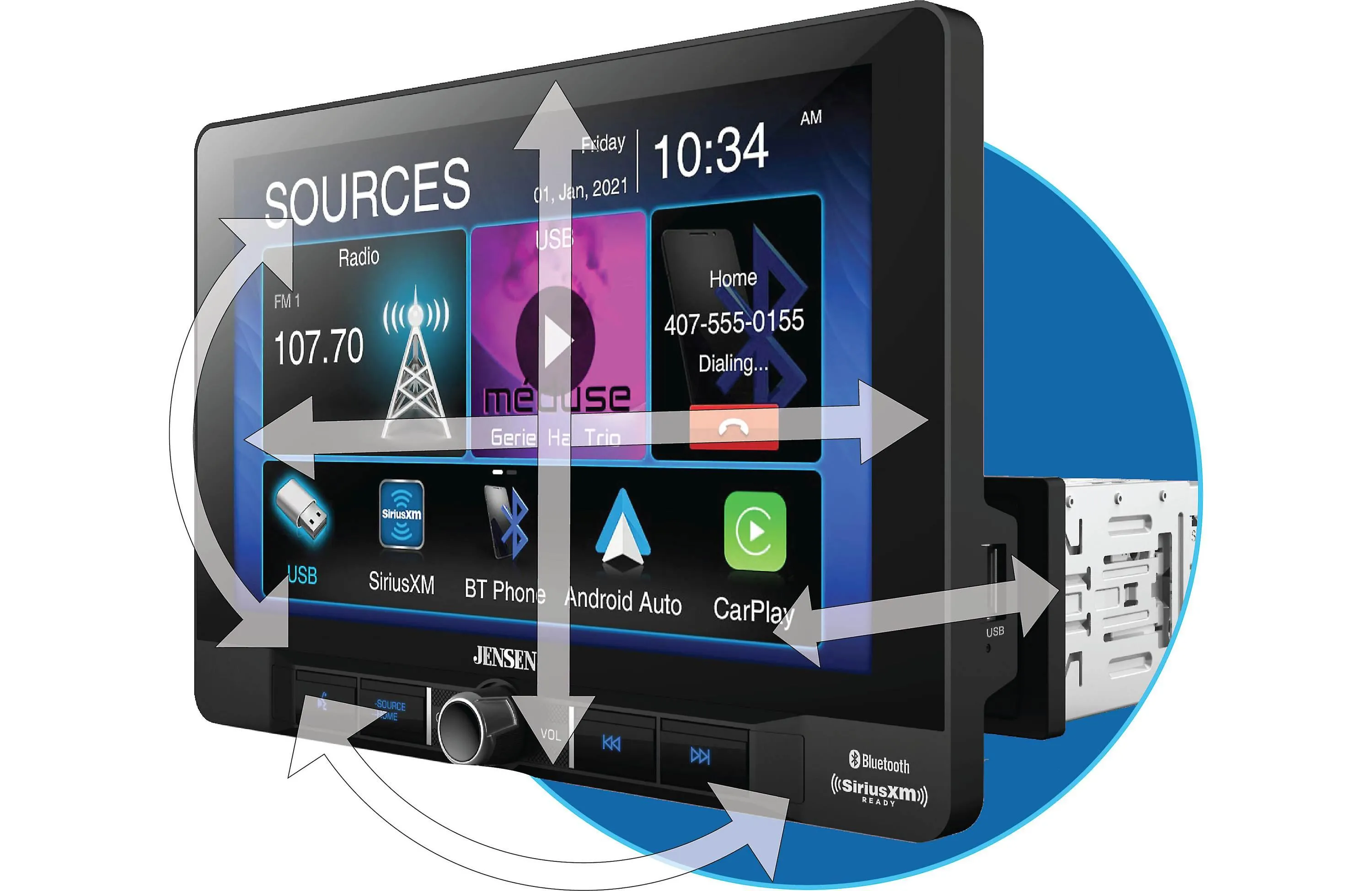 Jensen CAR910W 9″ Multimedia Receiver w/ Wireless Apple CarPlay / Android Auto