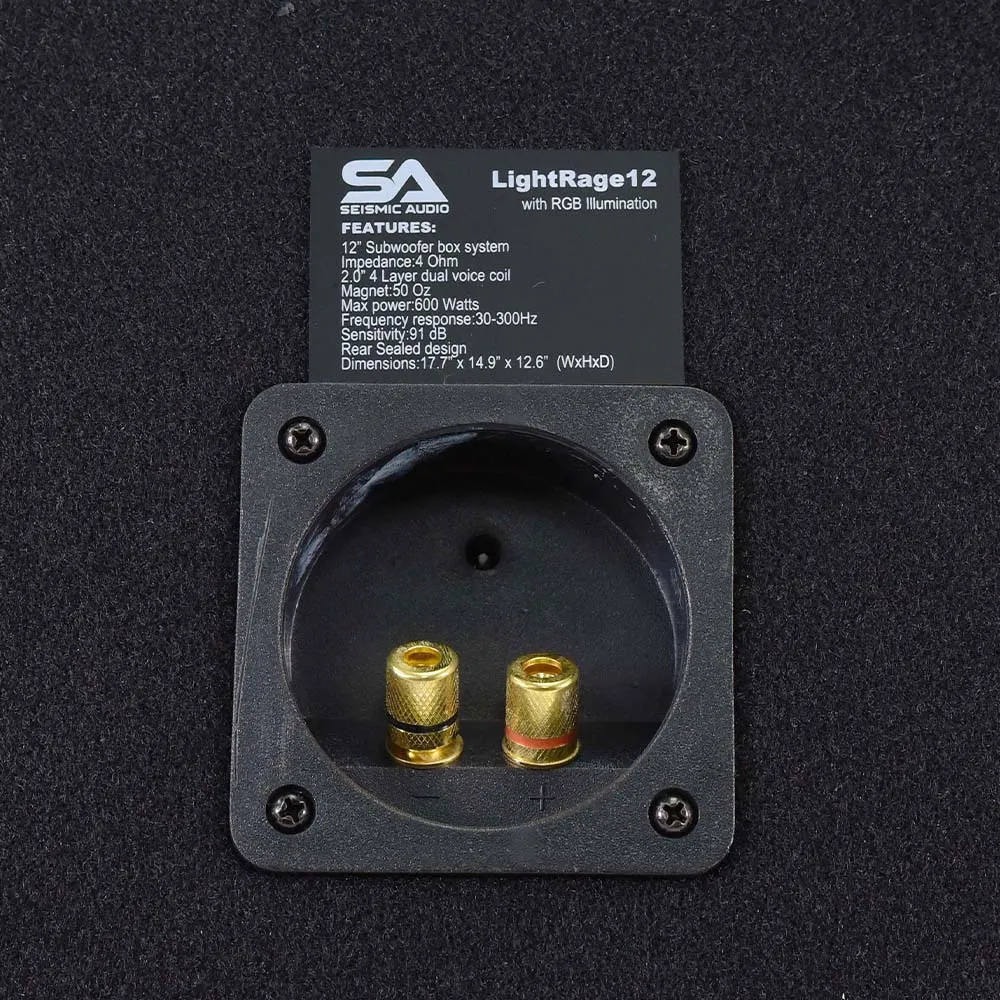 LightRage12 - 12 Inch 600 Watt Car Audio Subwoofer Enclosure with RGB Illumination