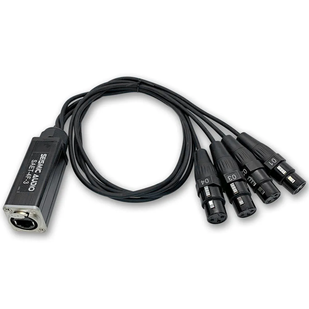SAET-4F-3 - 4 Channel RJ45 Ethercon to XLR Female Breakout Audio Snake Cable - 3 Feet