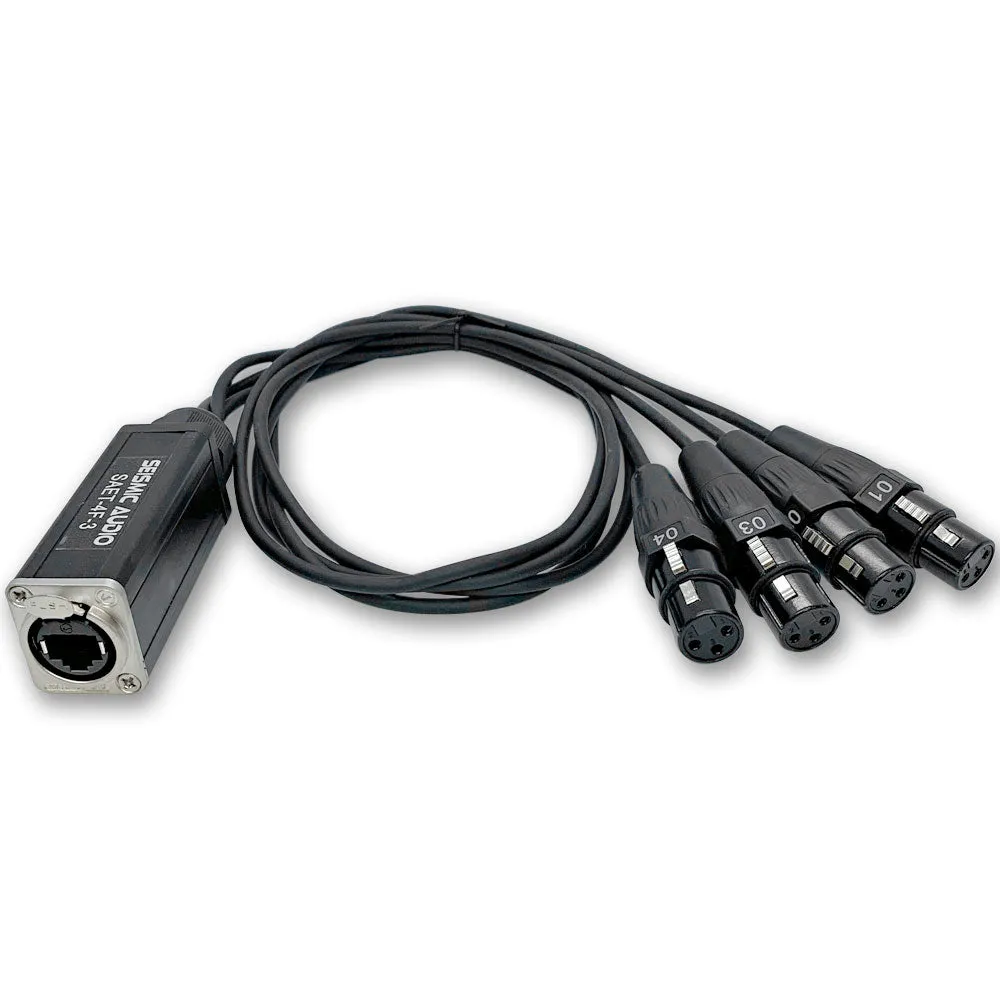 SAET-4F-3 - 4 Channel RJ45 Ethercon to XLR Female Breakout Audio Snake Cable - 3 Feet