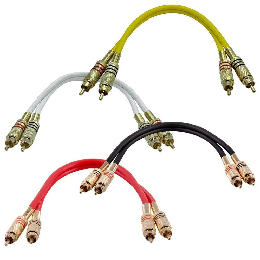 SAPRCA1-RBWY-  4 Pack of Premium 1 Foot Dual RCA Male to Dual RCA Male Audio Patch Cables