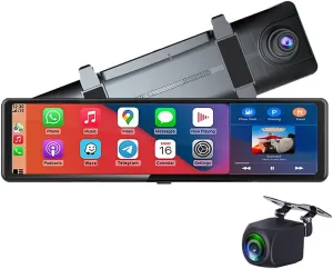 timeless Wireless Carplay Screen 11.26 Inch 4K FHD Rearview Mirror Driving Recorder with Voice Assistant, Airplay, CarPlay & Android Auto, 3 Cameras, Parking Monitor, Compatible with 99% Car