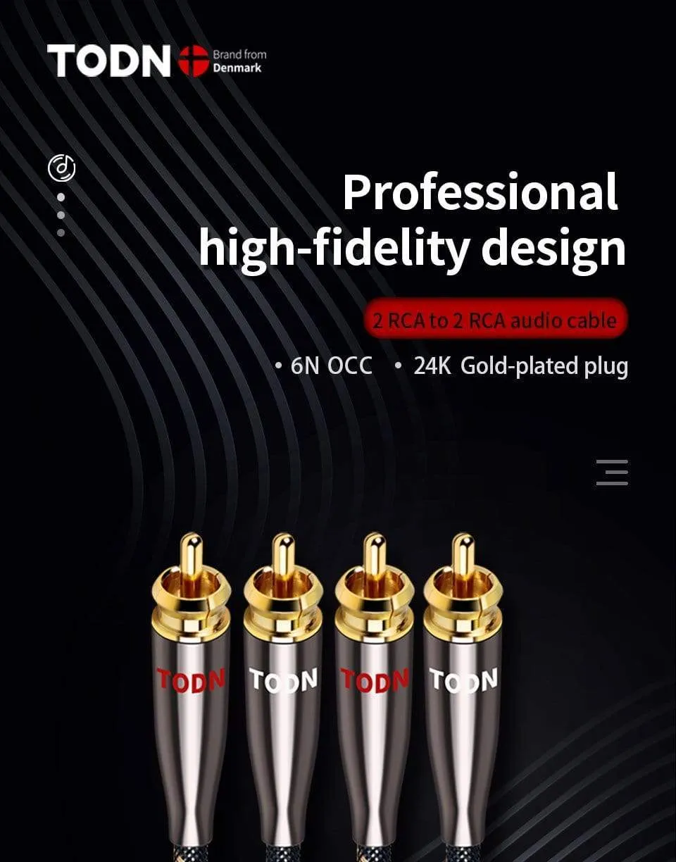 TODN 1 Pair RCA Cable 99.999% OCC Stereo RCA Cable High-performance Premium Hi-Fi Audio 2RCA to 2RCA Mixer Interconnect Cable T