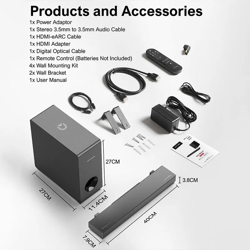 Ultimea Nova S50 Soundbar Dolby Atmos 2.1 Channel US Version
