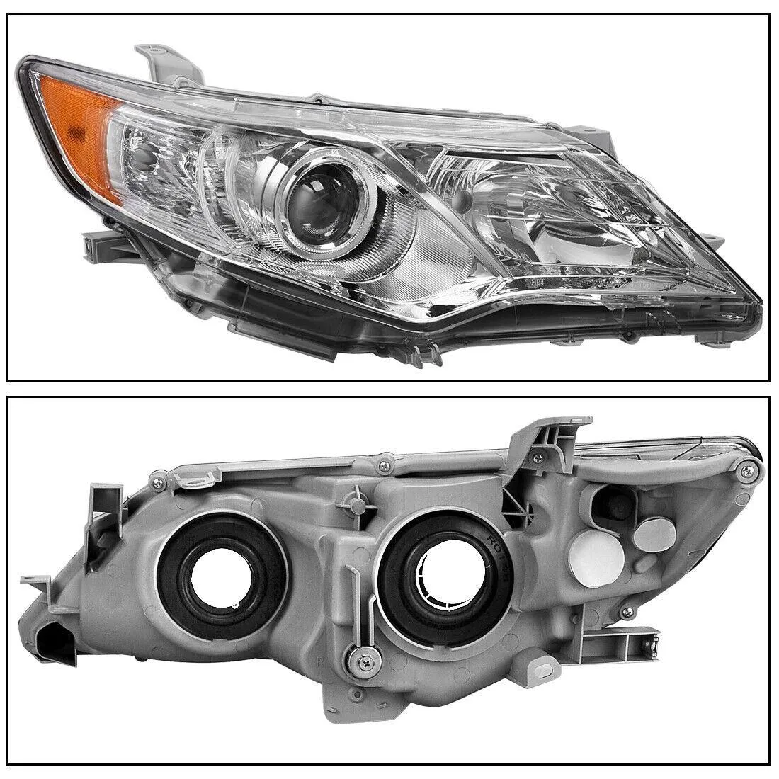 YITAMOTOR® 2012-2014 Toyota Camry Chrome Housing, Amber Reflectors H11 9005 Projector Bulbs Headlight Assembly